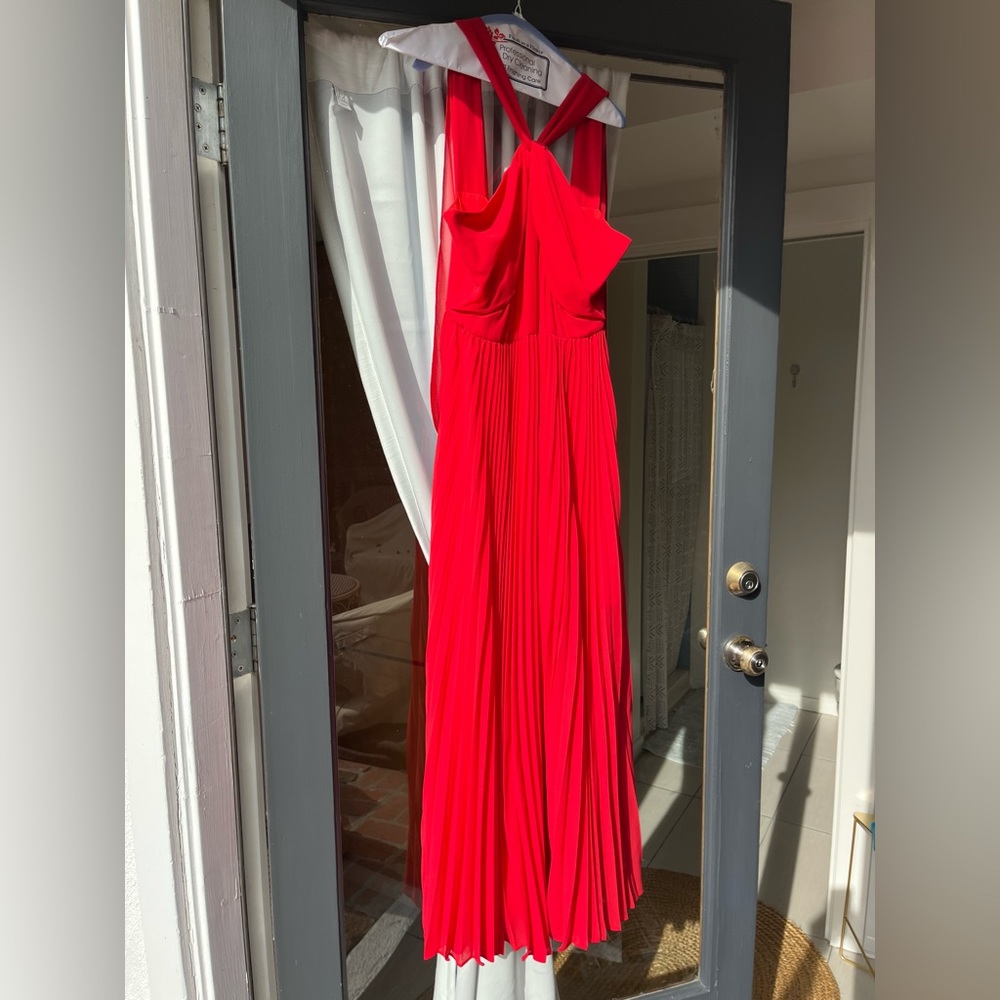 AMUR Peri Pleated Gown in Wild Strawberry